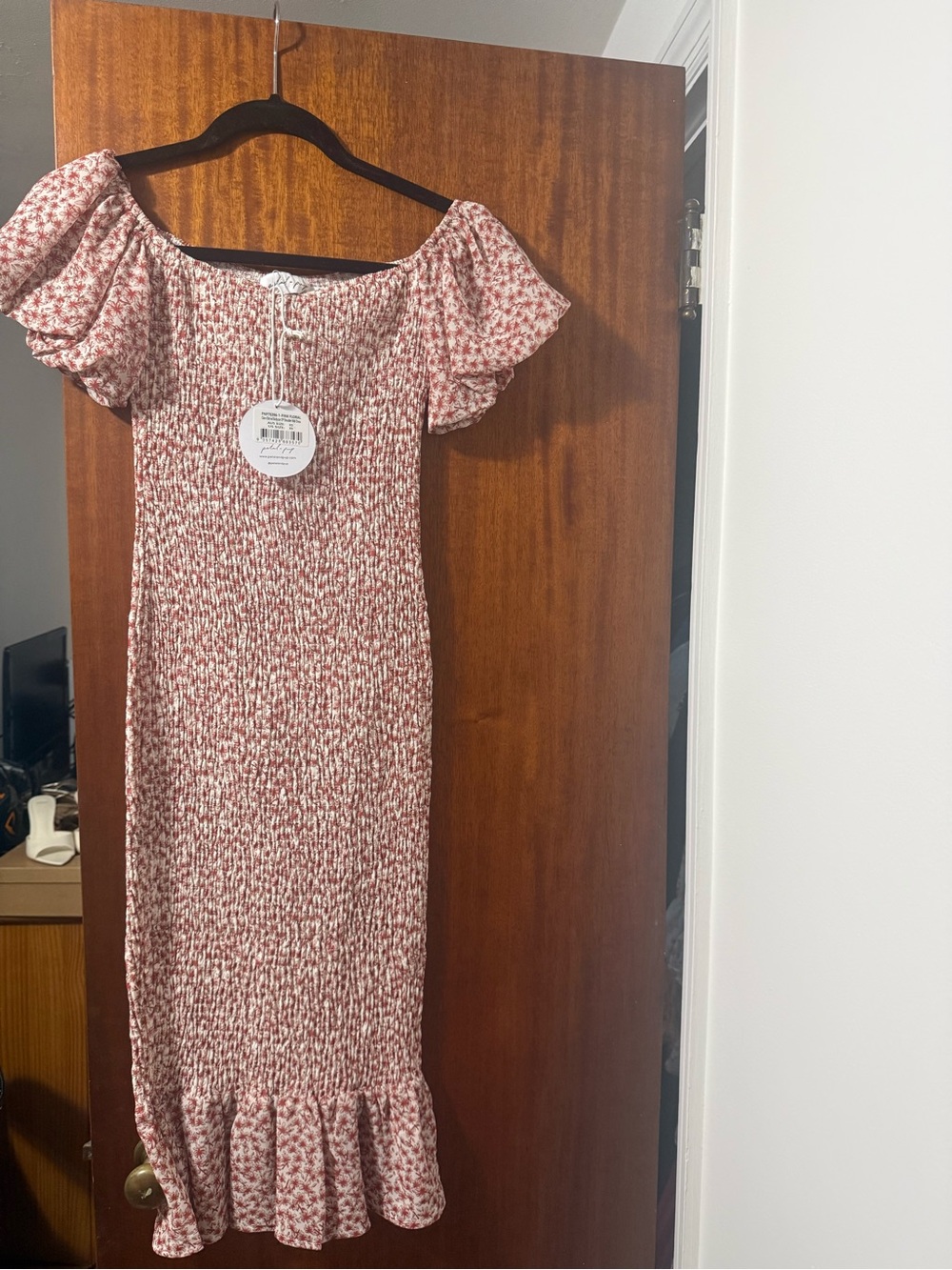 Petal & Pup Pink Floral Smocked Off-Shoulder Midi Dress